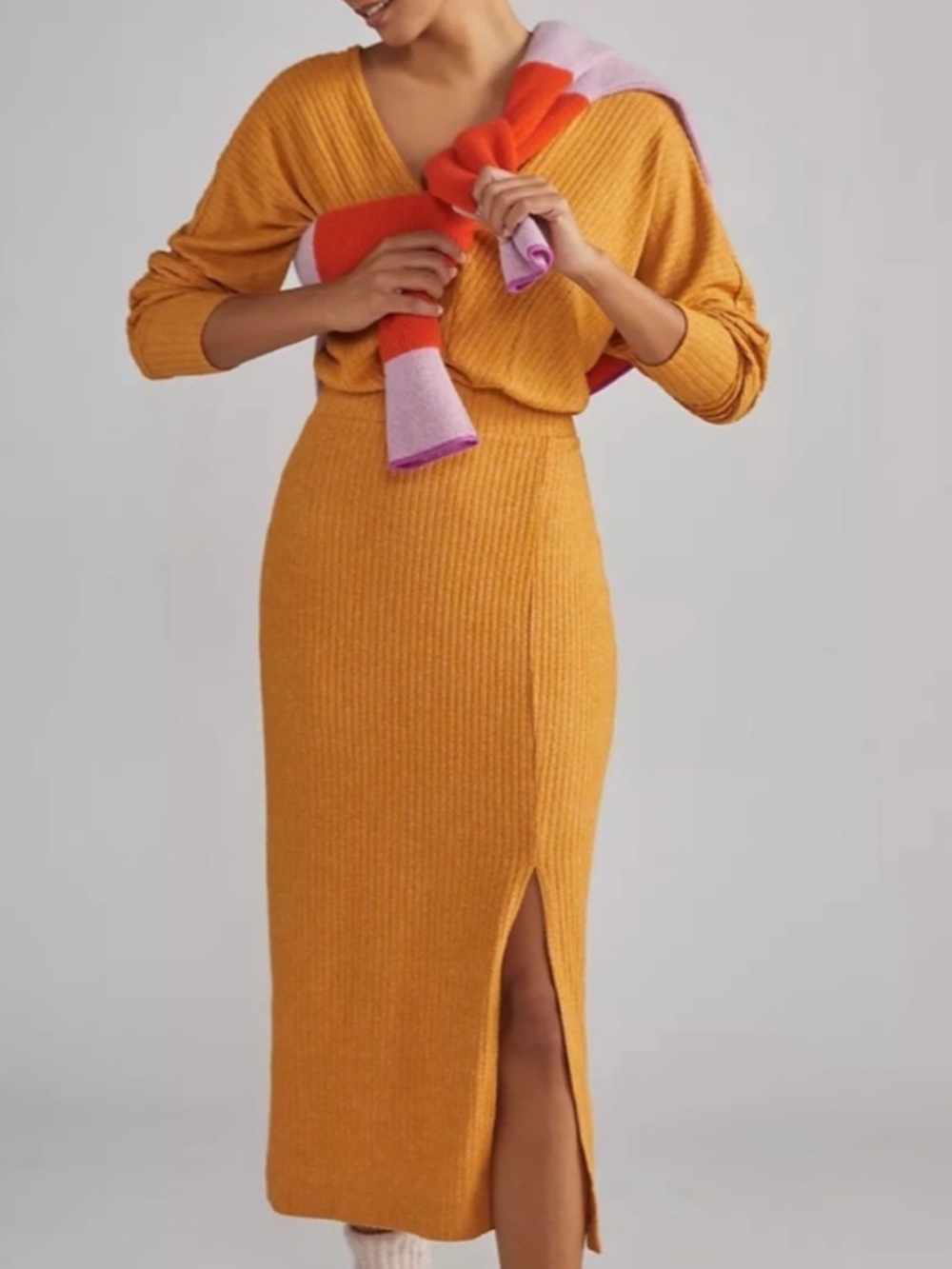 DAILY PRACTICE By ANTHROPOLOGIE Barre Midi Dress in Mustard Side Slit